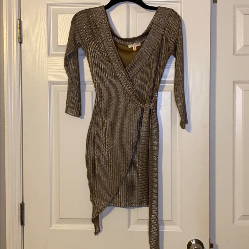 Metallic long sleeve mini dress